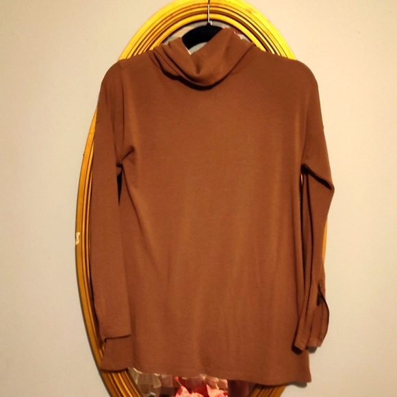 💲 5 for $15💲 Taupe Cowl Neck LS zip Sleeve Open front Lightweight Sweater-S - Picture 2 of 7